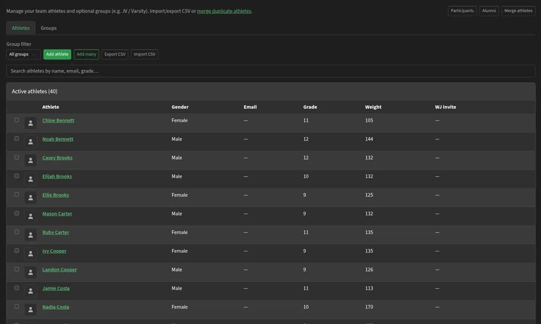 Roster management for athletes and groups