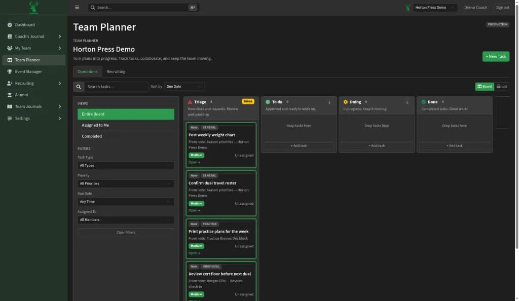 Team Planner Operations and Recruiting task boards